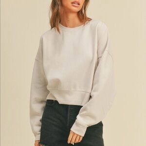Cropped Lightweight Crewneck Sweatshirt in Light Cream